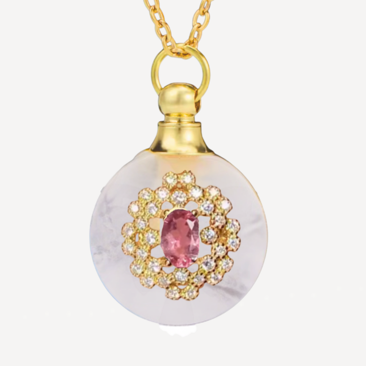 EMPRESS DAHLIA Tourmaline Clear Quartz Perfume Talisman Necklace