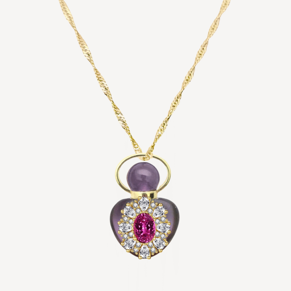 PINK SAPPHIRE "ELISABETH'S CROWN" PERFUME AMULET NECKLACE - Image 3